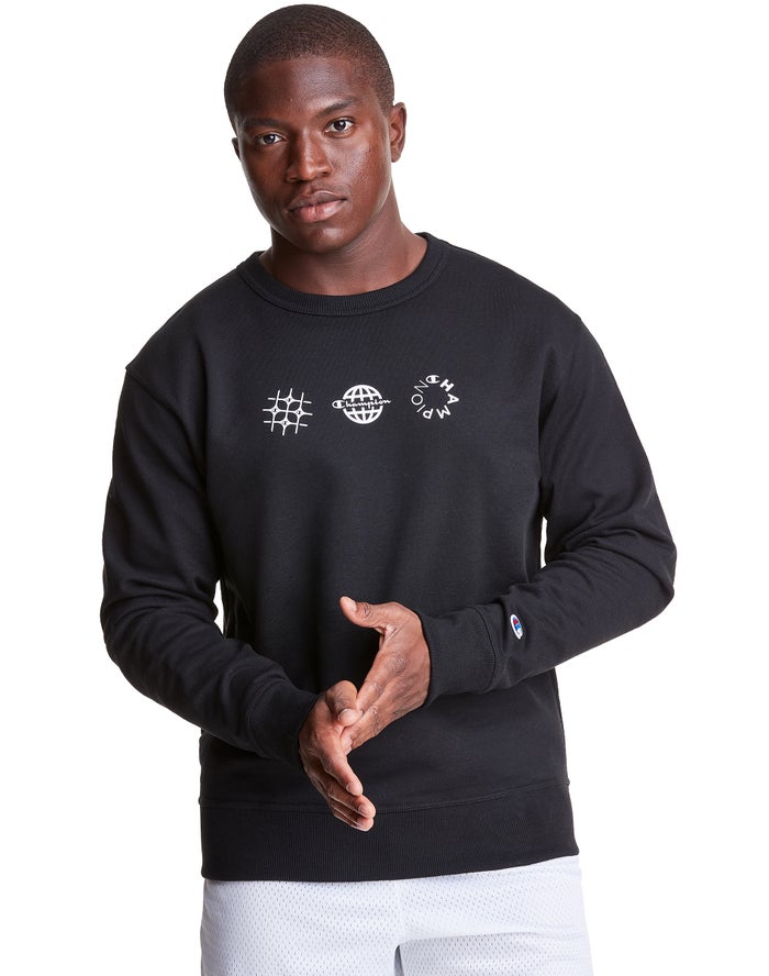 Champion Sweatshirt Heren - Zwart - Powerblend Fleece Crew Multi-Logos ( 482367-XZW )